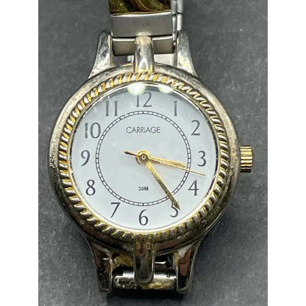 Vintage Carriage 30M Timex Watch Women Gold Tone Stretch Band Two Tone 24mm